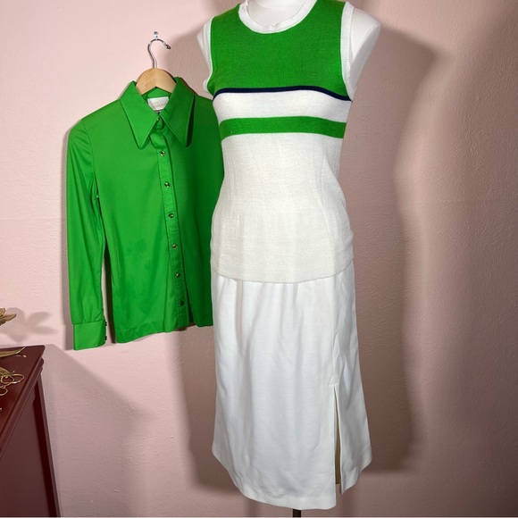 Vintage 60 70 Jantzen Kelly Green Dagger collar Sweater set pencil Skirt set - Picture 16 of 16